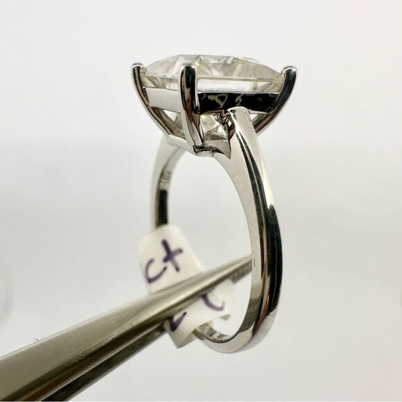 4 Carat Princess Cut Moissanite Ring 18k White Gold Finish Wedding Anniversary - Picture 10 of 12